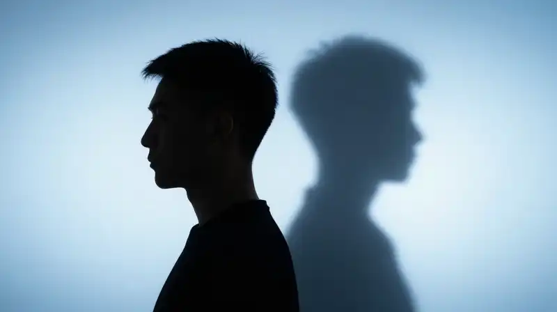 Two contrasting silhouettes stand against a soft blue gradient