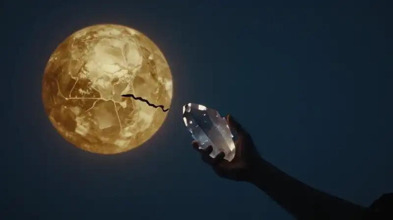 A glowing golden sphere feeds an empty dark silhouette