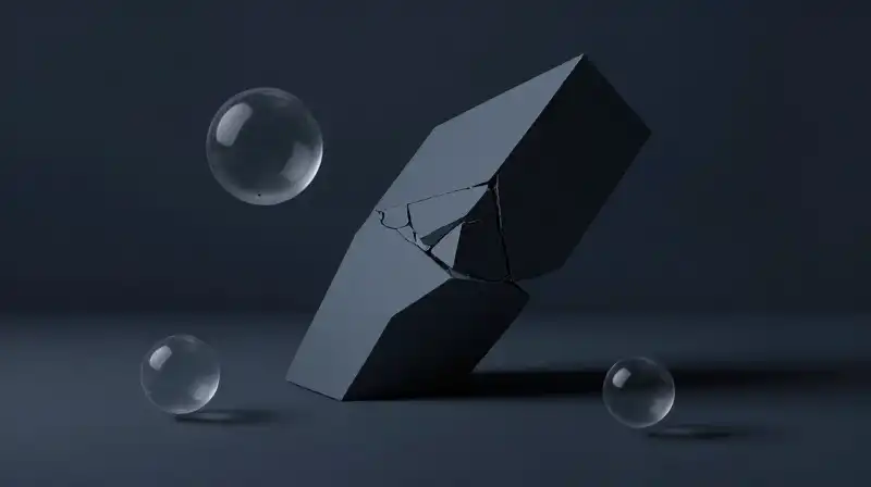 A heavy monolith presses against delicate, translucent spheres