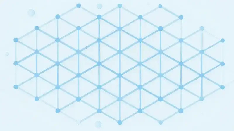 Interlocking blue geometric patterns create a sense of calm order