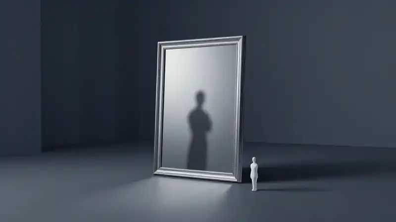 A delicate porcelain figure stands in a vast, shadowy hall
