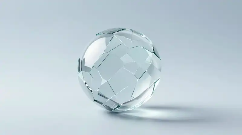 Shattering glass shards form a single, translucent geometric sphere
