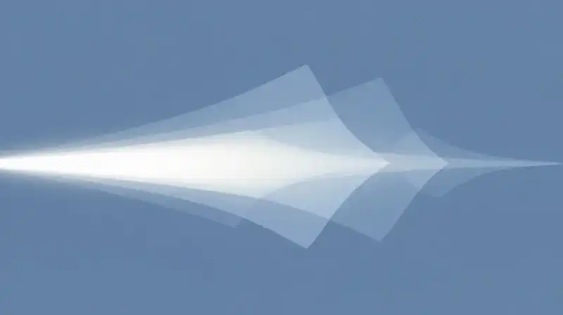 A translucent silhouette moves through glowing, geometric prism layers