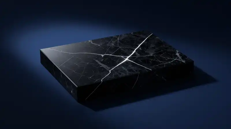 A dark marble silhouette features a single glowing crack