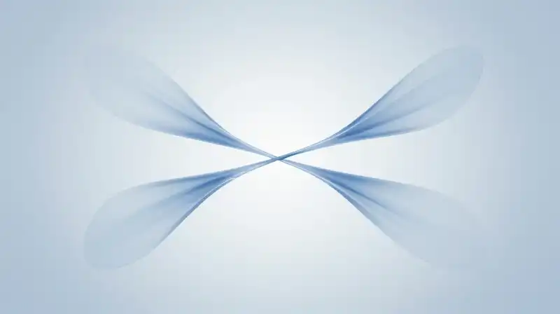 Three translucent blue shapes flow outward from a central core